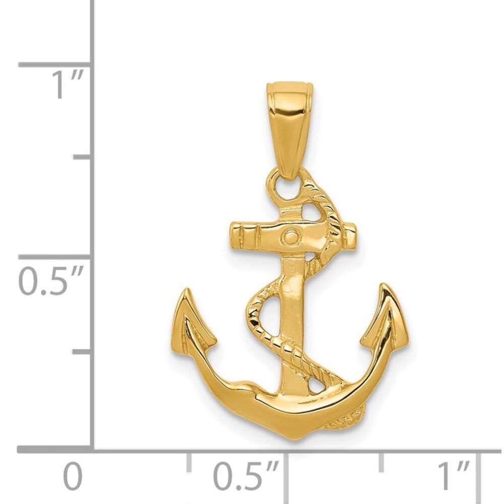 14k Yellow Gold Solid Polished Anchor Pendant - image 4